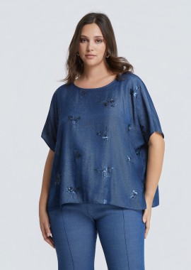 MAT FASHION - Τζιν μπλούζα με κέντημα παγιέτας