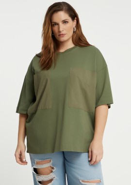 MAT FASHION - Μπλούζα t-shirt βαμβακερή με τσέπες από ποπλίνα