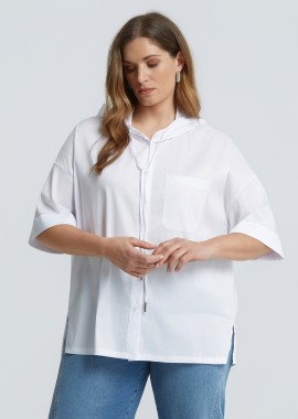 MAT FASHION - Πουκάμισο από ποπλίνα με κοντά μανίκια και κουκούλα