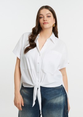 MAT FASHION - Πουκάμισο από ποπλίνα με δέσιμο μπροστά