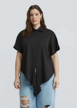 MAT FASHION - Πουκάμισο από ποπλίνα με δέσιμο μπροστά