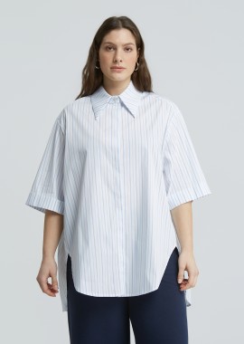 MAT FASHION - Πουκάμισο ποπλίνα ριγέ με κοντό μανίκι