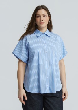 MAT FASHION - Πουκάμισο ποπλίνα ριγέ με κοντό μανίκι