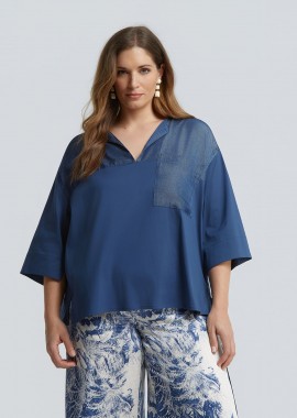 MAT FASHION - Μπλούζα με συνδυασμό υφασμάτων και τσέπη στο στήθος