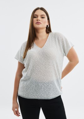 MAT FASHION - Πλεκτή μπλούζα V μελανζέ