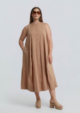 MAT FASHION - Αμάνικο βαμβακερό σεμιζιέ φόρεμα με μάο γιακά