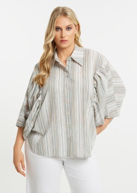 MAT FASHION - Ριγέ πουκάμισο βαμβάκι/λινό