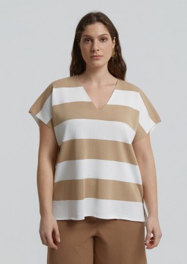 MAT FASHION - Πλεκτό τοπ με V λαιμόκοψη με ρίγες