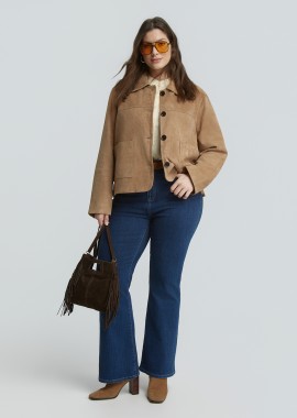 MAT FASHION - Δερμάτινο σουέντ τζάκετ με κουμπιά