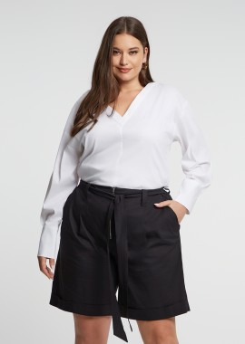 MAT FASHION - Ψηλόμεση βερμούδα βισκόζη/λινό με ζώνη