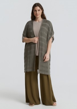 MAT FASHION - Πλεκτή κοντομάνικη ζακέτα με διάτρητη υφή