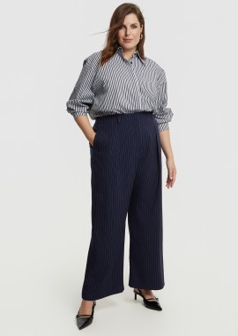 MAT FASHION - Παντελόνι wide-leg με ρίγες και πιέτες