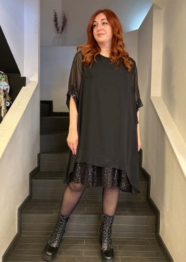 SOU - LINDA γυναικείο bigsize φόρεμα τούλι με παγιετα κάτω μέρος κ στα μανίκια