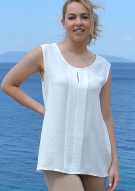 Anna Raxevsky - ΕΚΡΟΥ ΑΜΑΝΙΚΗ ΜΠΛΟΥΖΑ ΜΕ ΠΙΕΤΑ LINEN-LOOK