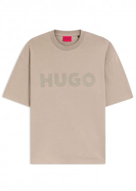 HUGO - ΑΝΔΡΙΚΟ T-SHIRT HUGO DULIVIO ΚΟΝΤΟΜΑΝΙΚΟ ΜΕ ΤΥΠΩΜΑ ΑΝΟΙΧΤΟ ΚΑΦΕ