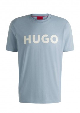 HUGO - ΑΝΔΡΙΚΟ T-SHIRT HUGO DULIVIO ΚΟΝΤΟΜΑΝΙΚΟ ΜΕ ΤΥΠΩΜΑ ΓΑΛΑΖΙΟ