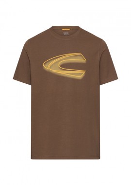 CAMEL ACTIVE - ΑΝΔΡΙΚΟ T-SHIRT CAMEL ACTIVE ΜΕ ΤΥΠΩΜΑ ΣΤΡΟΓΓΥΛΗ ΛΑΙΜΟΚΟΨΗ ΣΚΟΥΡΟ ΚΑΦΕ