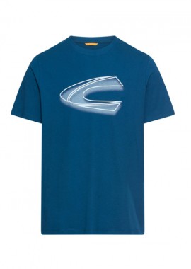 CAMEL ACTIVE - ΑΝΔΡΙΚΟ T-SHIRT CAMEL ACTIVE ΜΕ ΤΥΠΩΜΑ ΣΤΡΟΓΓΥΛΗ ΛΑΙΜΟΚΟΨΗ ΜΠΛΕ