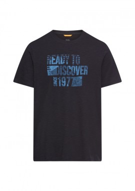 CAMEL ACTIVE - ΑΝΔΡΙΚΟ T-SHIRT CAMEL ACTIVE ΜΕ ΤΥΠΩΜΑ ΣΤΡΟΓΓΥΛΗ ΛΑΙΜΟΚΟΨΗ ΣΚΟΥΡΟ ΜΠΛΕ