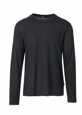 BOSS - ΑΝΔΡΙΚΟ ΜΑΚΡΥΜΑΝΙΚΟ T-SHIRT JERSEY H-TALLEY ΚΑΝΟΝΙΚΗ ΓΡΑΜΜΗ ΜΑΥΡΟ