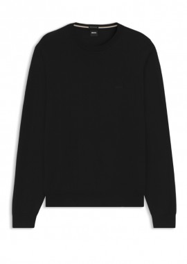 BOSS - ΑΝΔΡΙΚΟ ΠΛΕΚΤΟ BOSS CREW NECK BOTTO-L ΚΑΝΟΝΙΚΗ ΓΡΑΜΜΗ ΜΑΥΡΟ
