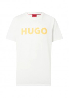 HUGO - ΑΝΔΡΙΚΟ T-SHIRT HUGO DULIVIO ΚΟΝΤΟΜΑΝΙΚΟ ΜΕ ΤΥΠΩΜΑ ΕΚΡΟΥ