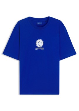 HUGO - ΑΝΔΡΙΚΟ T-SHIRT HUGO NUNARIX ΚΟΝΤΟΜΑΝΙΚΟ ΜΠΛΕ