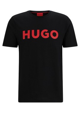 HUGO - ΑΝΔΡΙΚΟ T-SHIRT HUGO DULIVIO ΚΟΝΤΟΜΑΝΙΚΟ ΜΕ ΤΥΠΩΜΑ ΜΑΥΡΟ