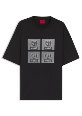 HUGO - ΑΝΔΡΙΚΟ T-SHIRT HUGO DRAXON ΚΟΝΤΟΜΑΝΙΚΟ ΜΕ ΤΥΠΩΜΑ ΜΑΥΡΟ