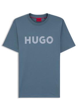 HUGO - ΑΝΔΡΙΚΟ T-SHIRT HUGO DULIVIO ΚΟΝΤΟΜΑΝΙΚΟ ΜΕ ΤΥΠΩΜΑ ΜΠΛΕ
