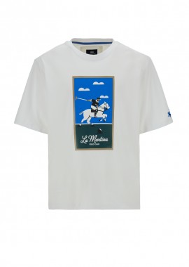 LA MARTINA - ΑΝΔΡΙΚΟ T-SHIRT LA MARTINA ΚΟΝΤΟΜΑΝΙΚΟ ΜΕ ΤΥΠΩΜΑ ΛΕΥΚΟ