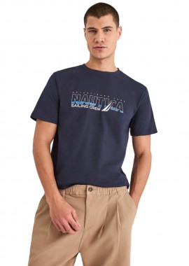 NAUTICA - ΑΝΔΡΙΚΟ T-SHIRT NAUTICA ΚΟΝΤΟΜΑΝΙΚΟ ΣΚΟΥΡΟ ΜΠΛΕ