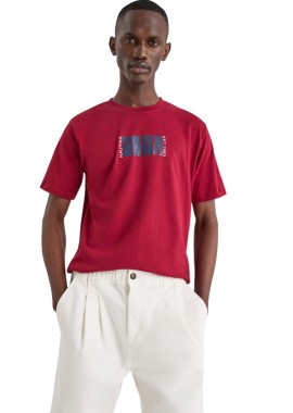 NAUTICA - ΑΝΔΡΙΚΟ T-SHIRT NAUTICA ΚΟΝΤΟΜΑΝΙΚΟ ΜΕ ΤΥΠΩΜΑ ΣΚΟΥΡΟ ΚΟΚΚΙΝΟ