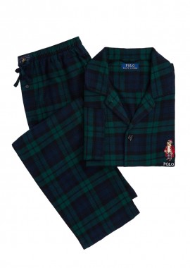 POLO RALPH LAUREN - ΑΝΔΡΙΚΗ ΠΙΤΖΑΜΑ ΜΑΚΡΥΜΑΝΙΚΗ SET POLO BEAR PLAID FLANNEL ΜΑΥΡΟ