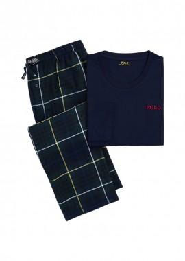 POLO RALPH LAUREN - ΑΝΔΡΙΚΗ ΠΙΤΖΑΜΑ ΜΑΚΡΥΜΑΝΙΚΗ LOUNGE SET ΣΚΟΥΡΟ ΜΠΛΕ