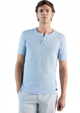 IZAC - ΑΝΔΡΙΚΟ T-SHIRT IZAC GIDIETTER HENLEY ΓΑΛΑΖΙΟ