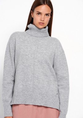 FUNKY BUDDHA - Oversized πλεκτή μπλούζα με ψηλό λαιμό και πλαϊνό σκίσιμο
