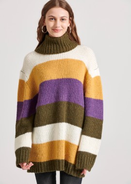 FUNKY BUDDHA - Loose fit color block μακρύ πουλόβερ