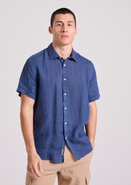 FUNKY BUDDHA - Garment dyed κοντομάνικο λινό πουκάμισο