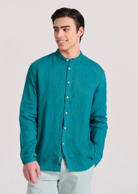 FUNKY BUDDHA - Garment dyed λινό πουκάμισο με λαιμό mao