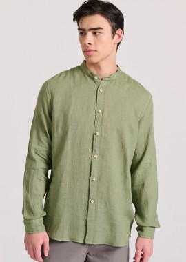 FUNKY BUDDHA - Garment dyed λινό πουκάμισο με λαιμό mao
