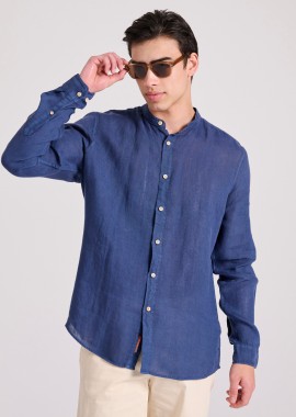FUNKY BUDDHA - Garment dyed λινό πουκάμισο με λαιμό mao