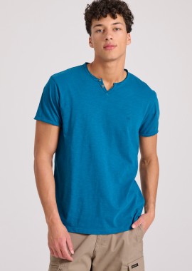 FUNKY BUDDHA - T-shirt με λαιμό henley και raw cuts - The essentials