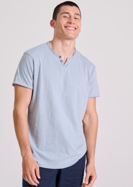 FUNKY BUDDHA - T-shirt με λαιμό henley και raw cuts - The essentials