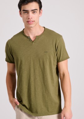 FUNKY BUDDHA - T-shirt με λαιμό henley και raw cuts - The essentials
