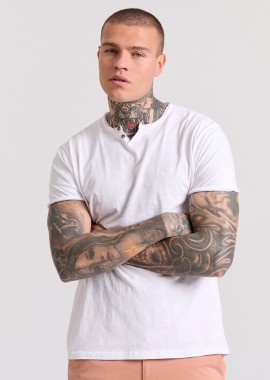 FUNKY BUDDHA - T-shirt με λαιμό henley και raw cuts - The essentials