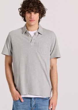 FUNKY BUDDHA - Garment dyed polo μπλούζα από φλάμα