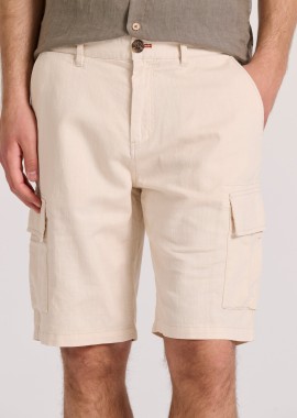 FUNKY BUDDHA - Relaxed fit linen blend cargo βερμούδα