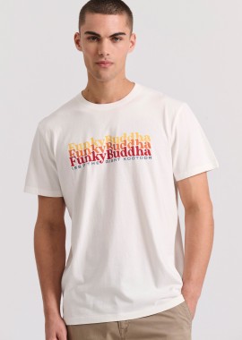 FUNKY BUDDHA - T-shirt με colorblock branded τύπωμα