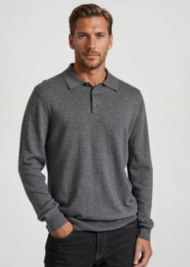 FUNKY BUDDHA - Ανδρική cashmere blend πλεκτή polo μπλούζα
